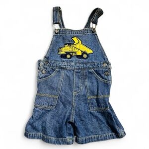 Kids vintage Denim Overall Shorts construction truck shortalls